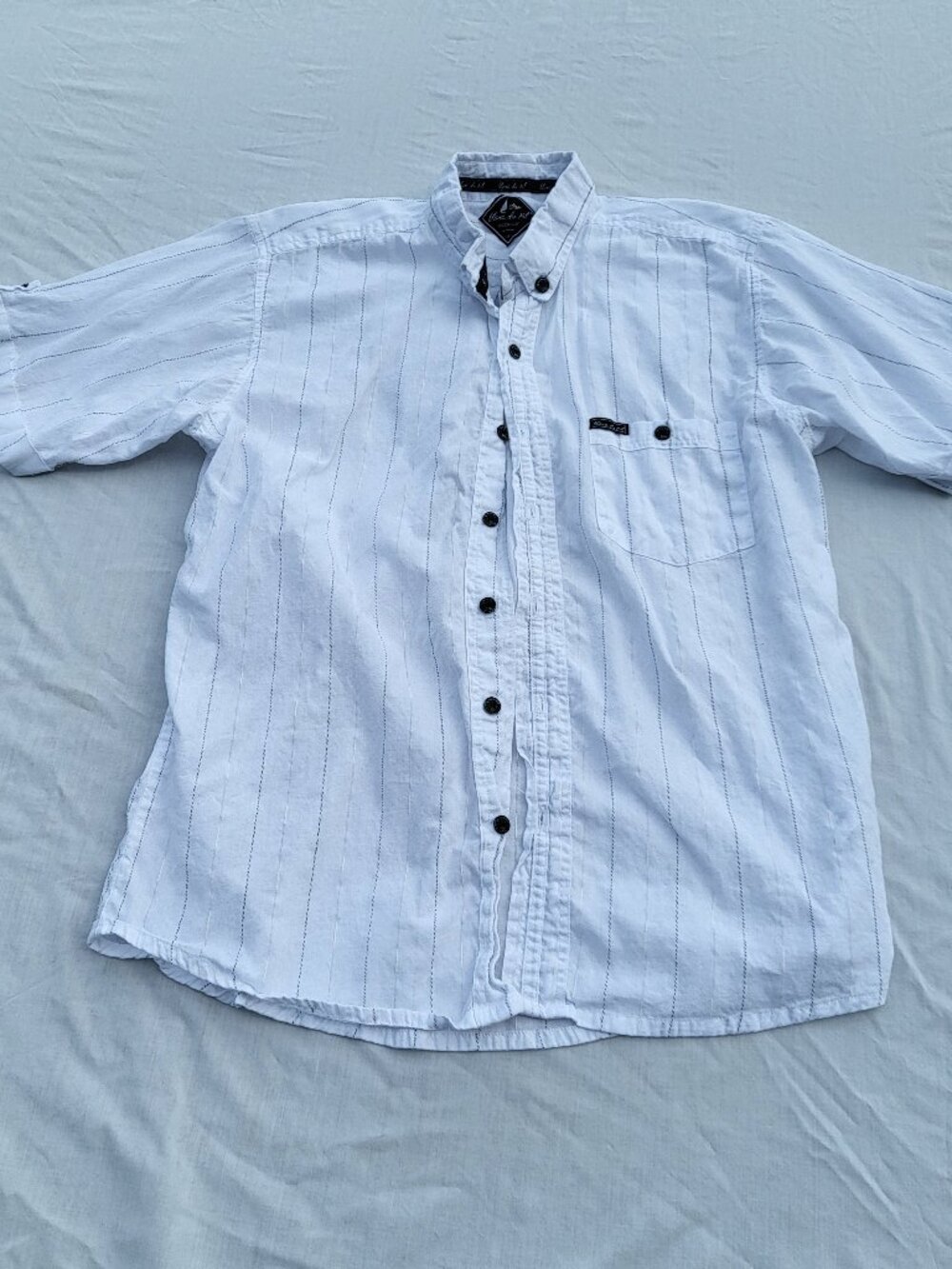 Blanc du Nil Shirt Mens Medium White Short Sleeve Button Up Pocket Preppy Travel